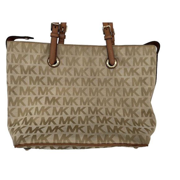 MICHAEL KORS JET SET hand bag Purse MK signature Jacquard cream gold - Picture 4 of 16